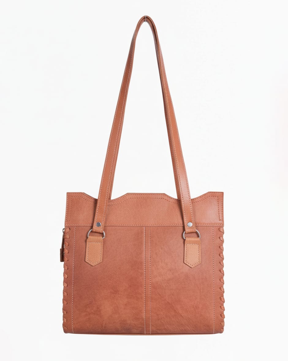 Handmade Tan Leather Handbag – Traditional Afghan Tote with Hand-Stitched Details