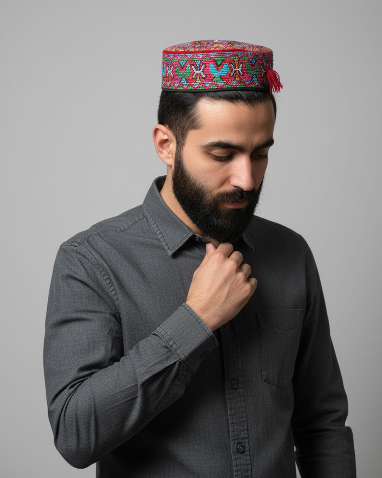Hazargi Traditional Embroidered Cap – Handmade Kula with Colorful Threadwork