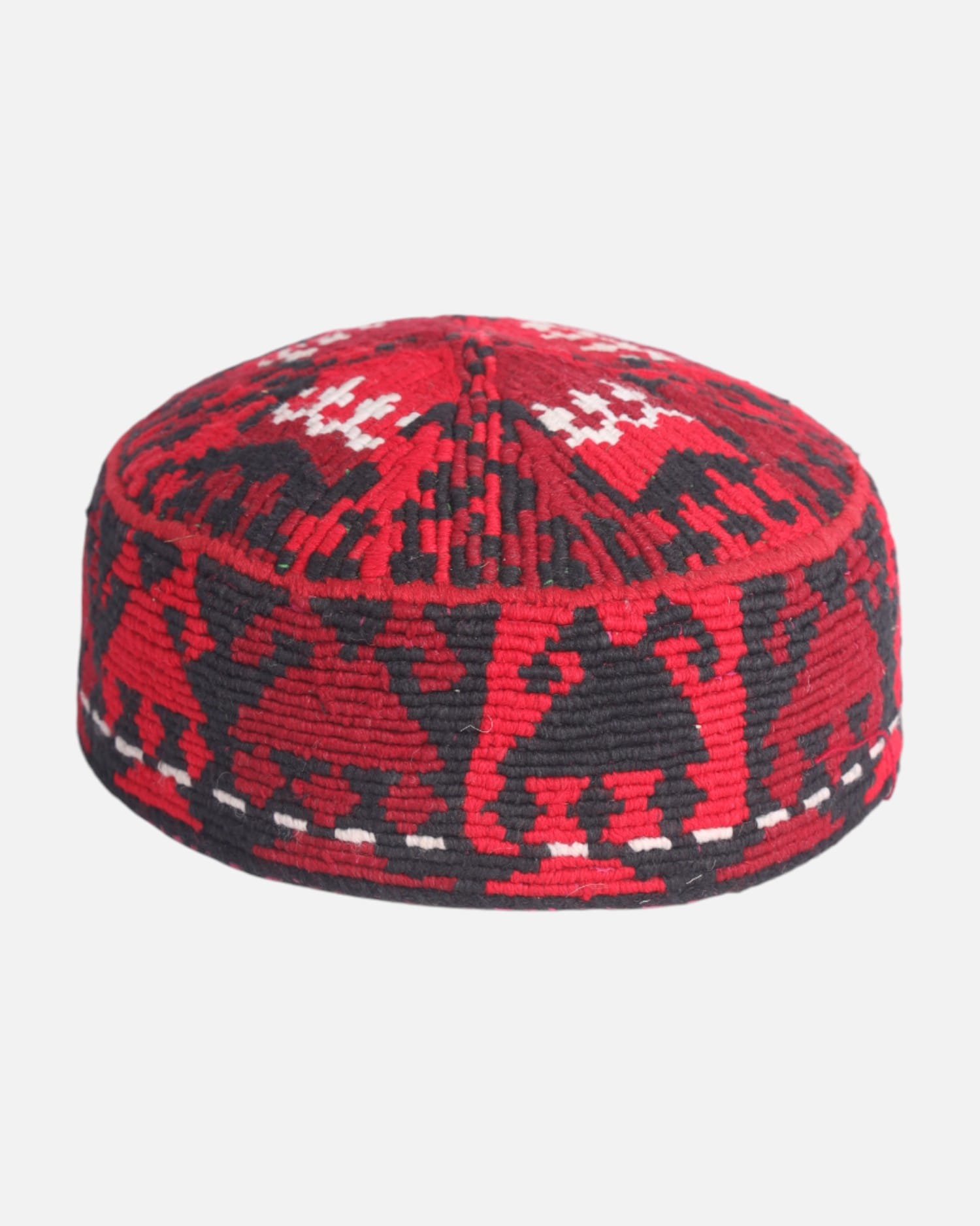 Traditional Red and Black Handwoven Afghan Kula – Embroidered Cap