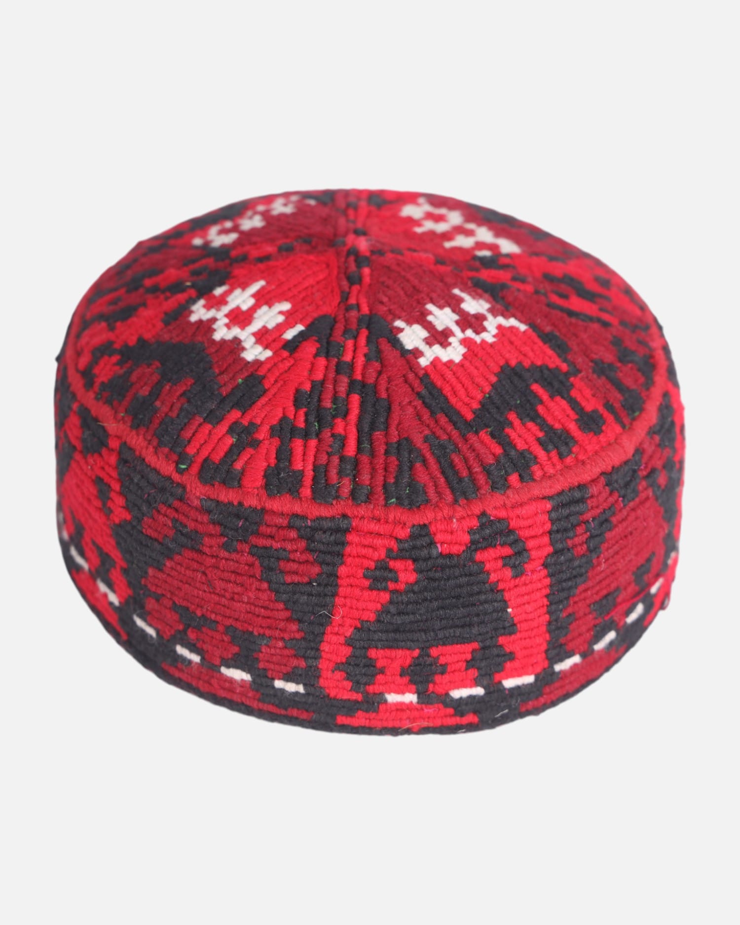 Traditional Red and Black Handwoven Afghan Kula – Embroidered Cap