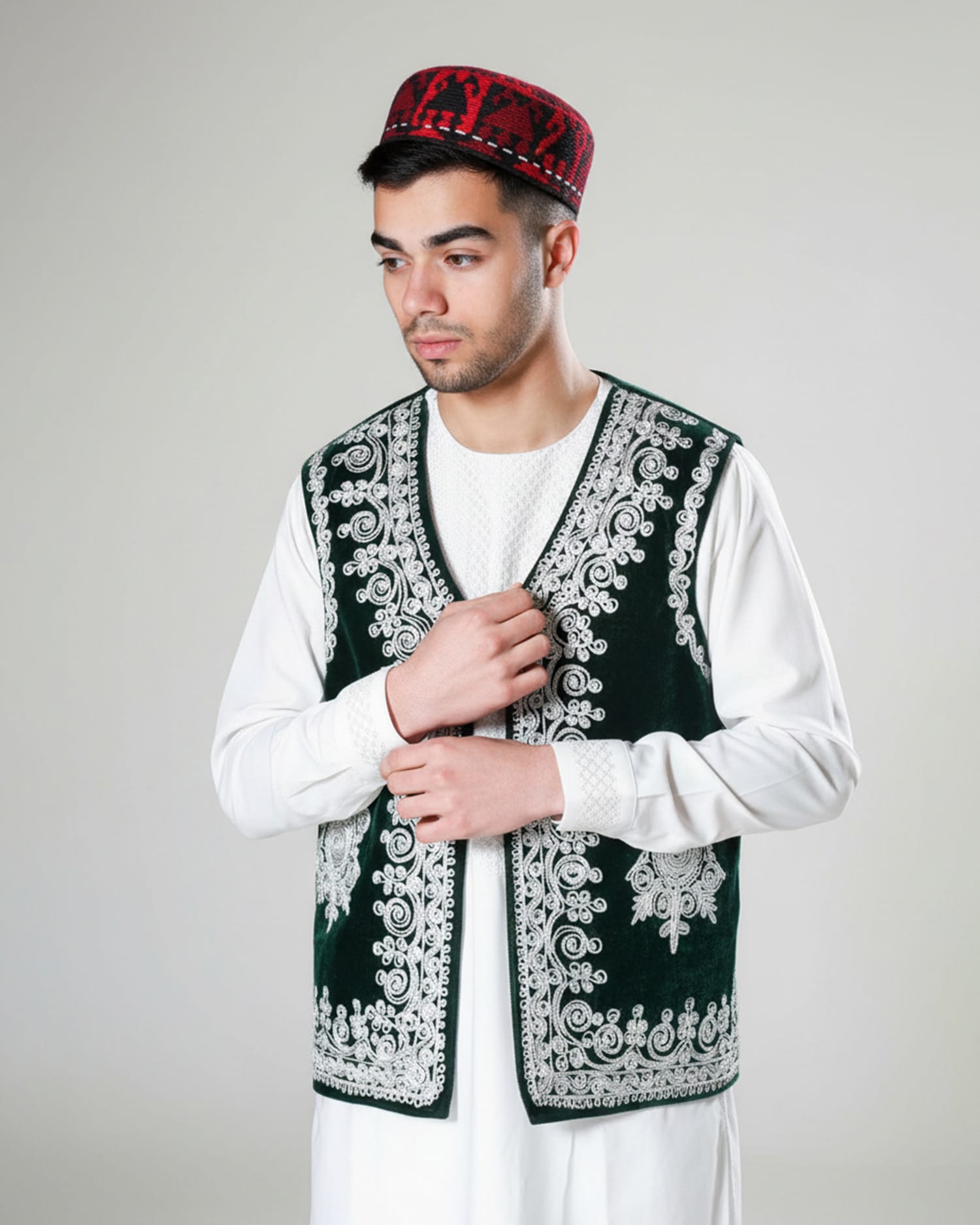 Traditional Red and Black Handwoven Afghan Kula – Embroidered Cap