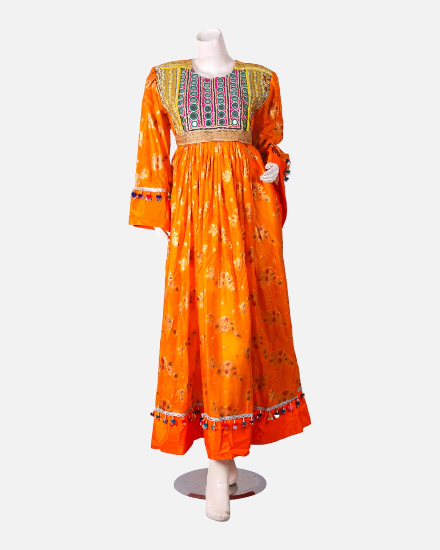 Orange Afghan Dress – Handmade Yellow Embroidered Waist Belt