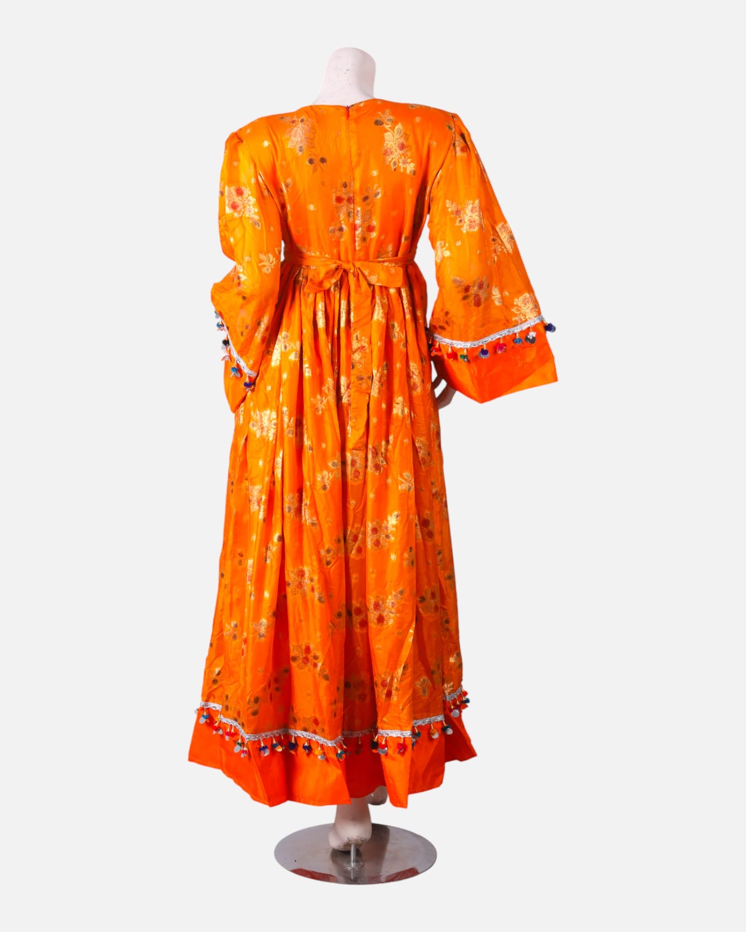 Orange Afghan Dress – Handmade Yellow Embroidered Waist Belt