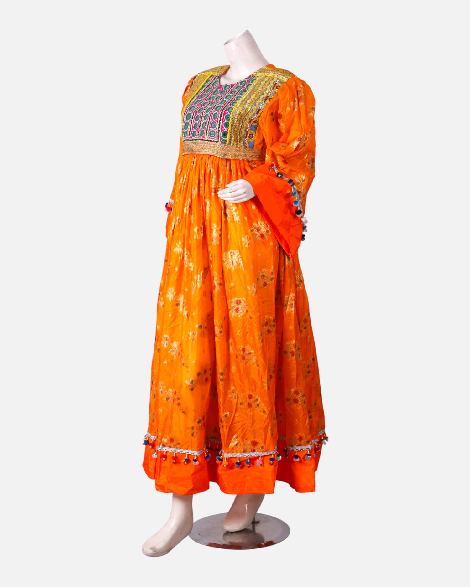 Orange Afghan Dress – Handmade Yellow Embroidered Waist Belt