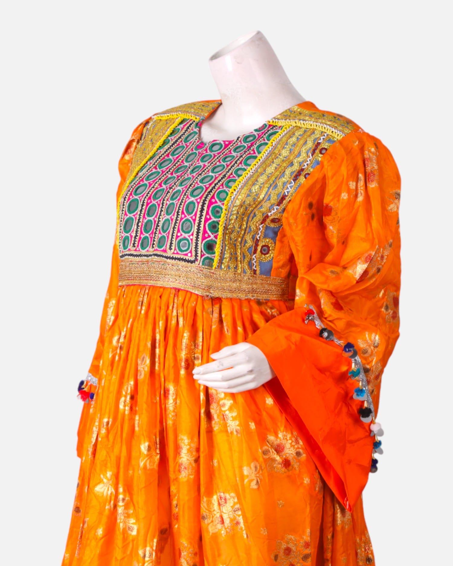 Orange Afghan Dress – Handmade Yellow Embroidered Waist Belt