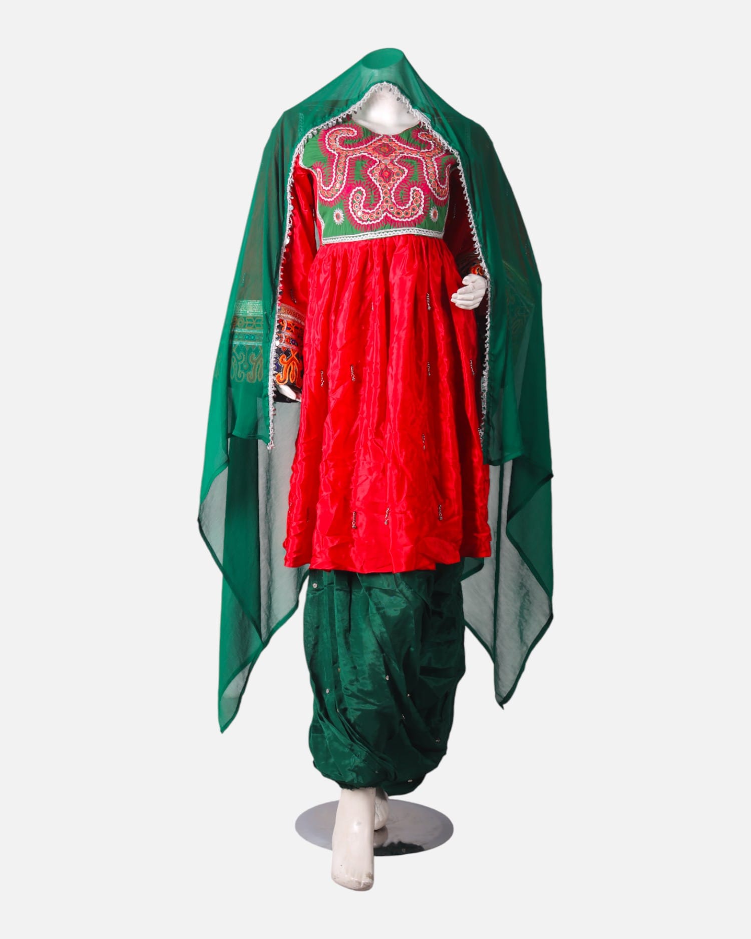 Afghan nikkah kochi red and green couple dress