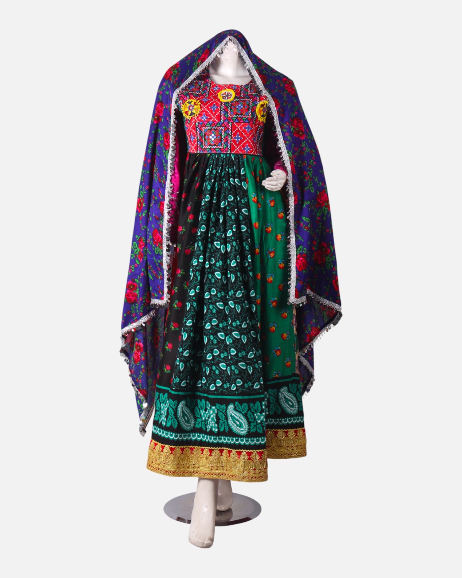 Afghan Kochi Dress: Multicolour Embroidery, Traditional Wedding Henna Dress