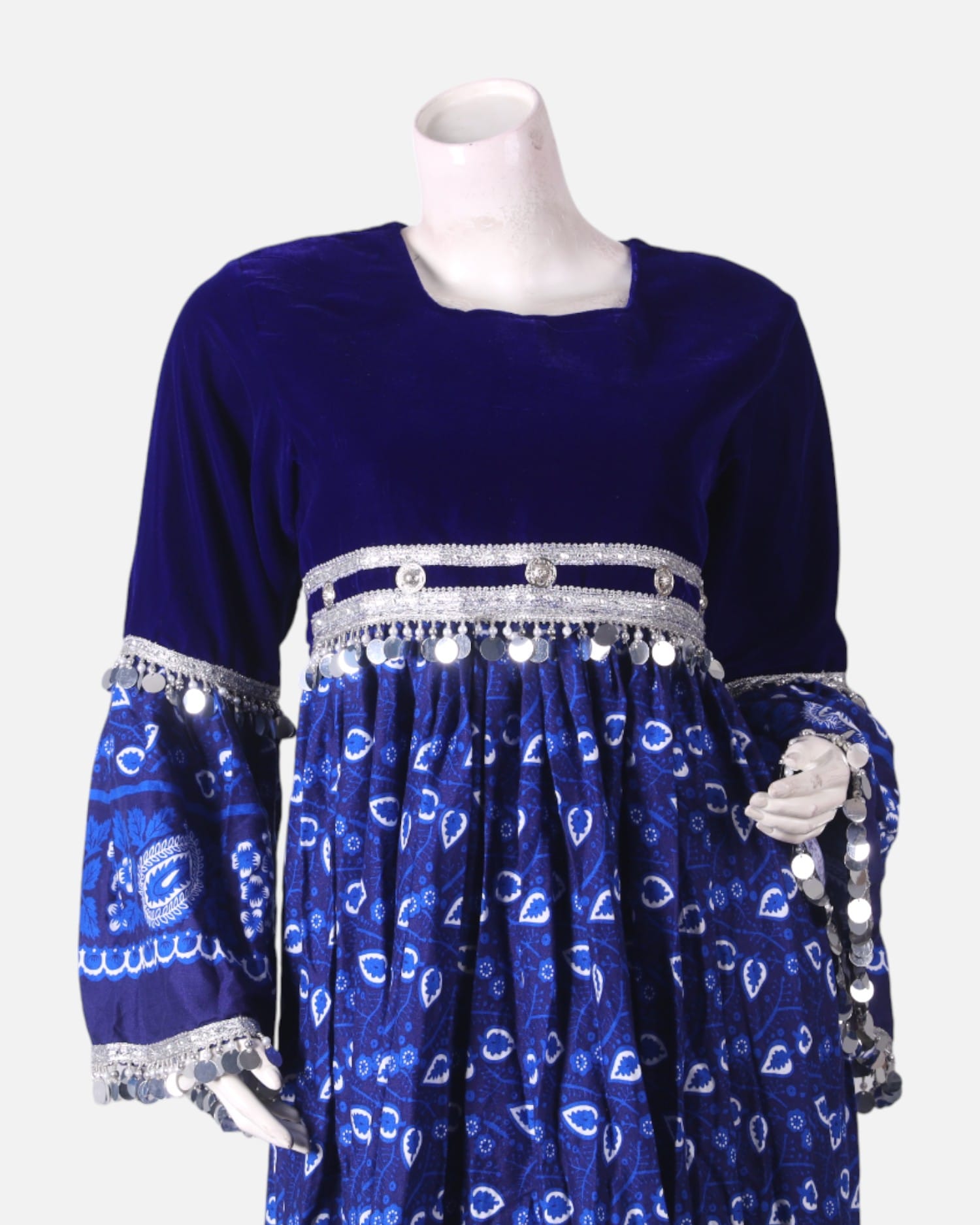 Blue & White Handwoven Wedding Dress – Traditional Embroidered Bridal Wear