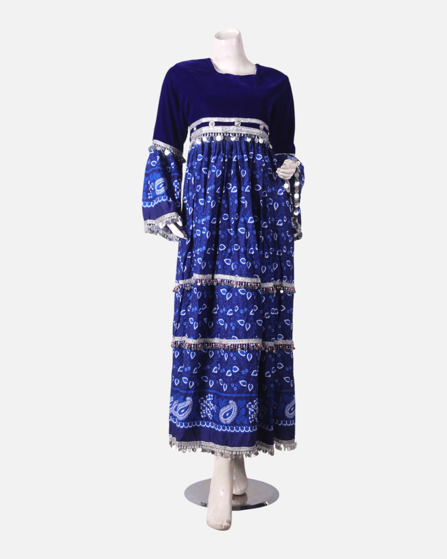 Blue & White Handwoven Wedding Dress – Traditional Embroidered Bridal Wear