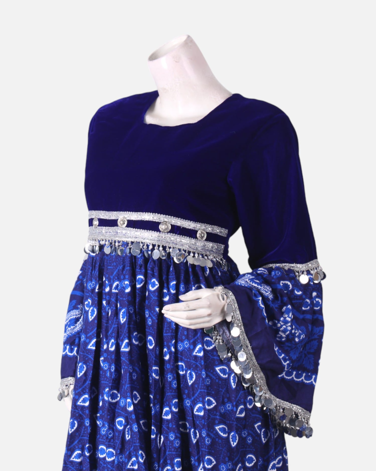 Blue & White Handwoven Wedding Dress – Traditional Embroidered Bridal Wear