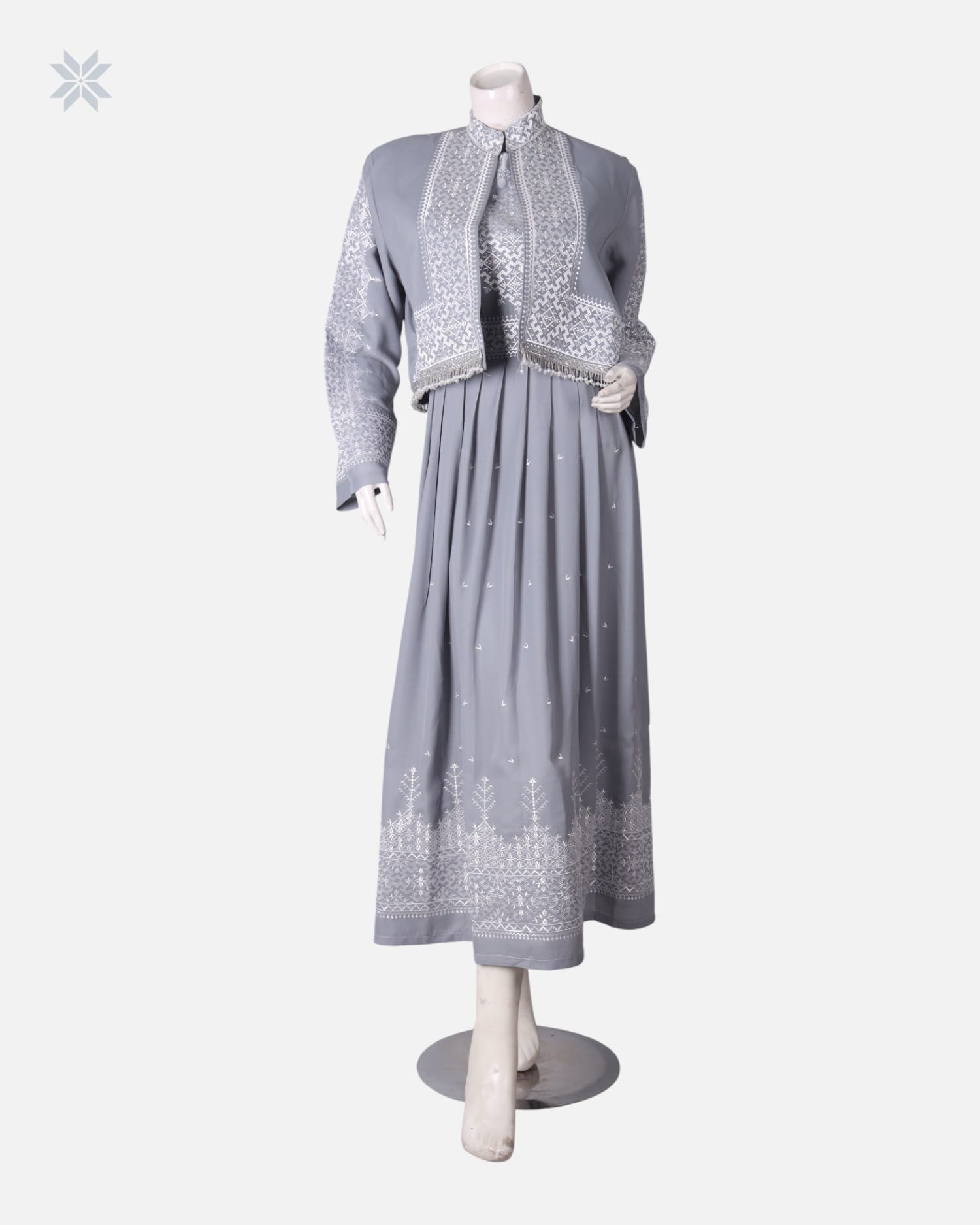 Grey Hazargi Traditional Dress with Embroidered Vest