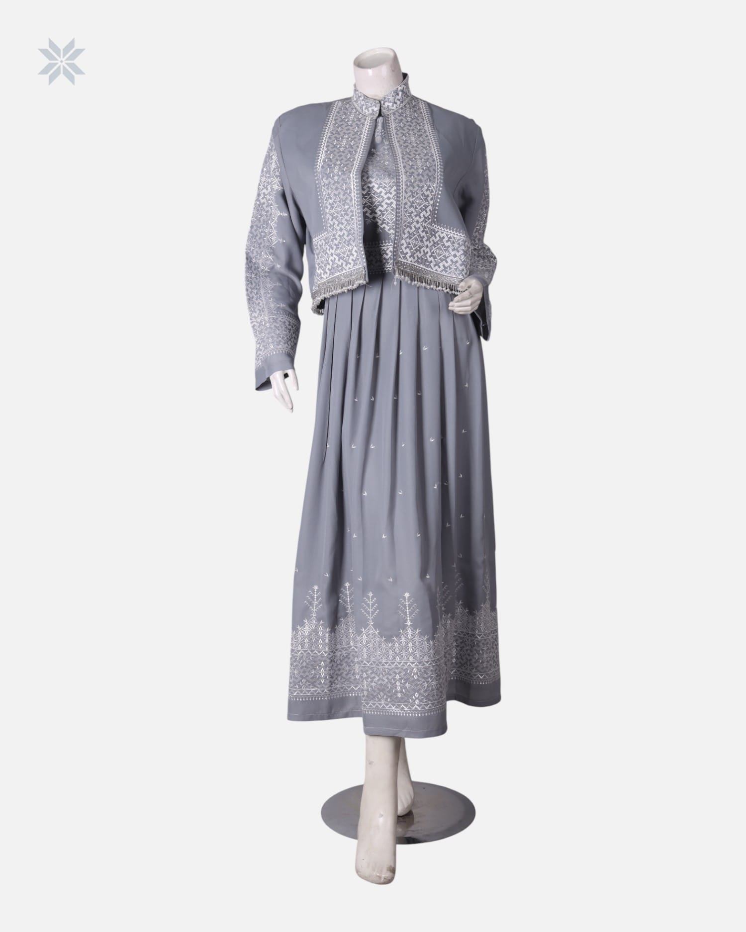 Grey Hazargi Traditional Dress with Embroidered Vest