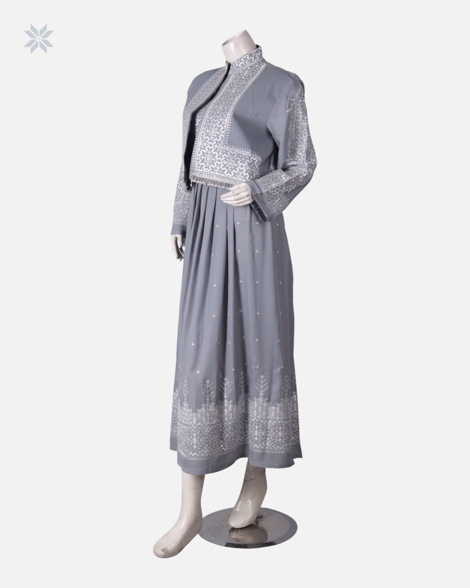 Grey Hazargi Traditional Dress with Embroidered Vest