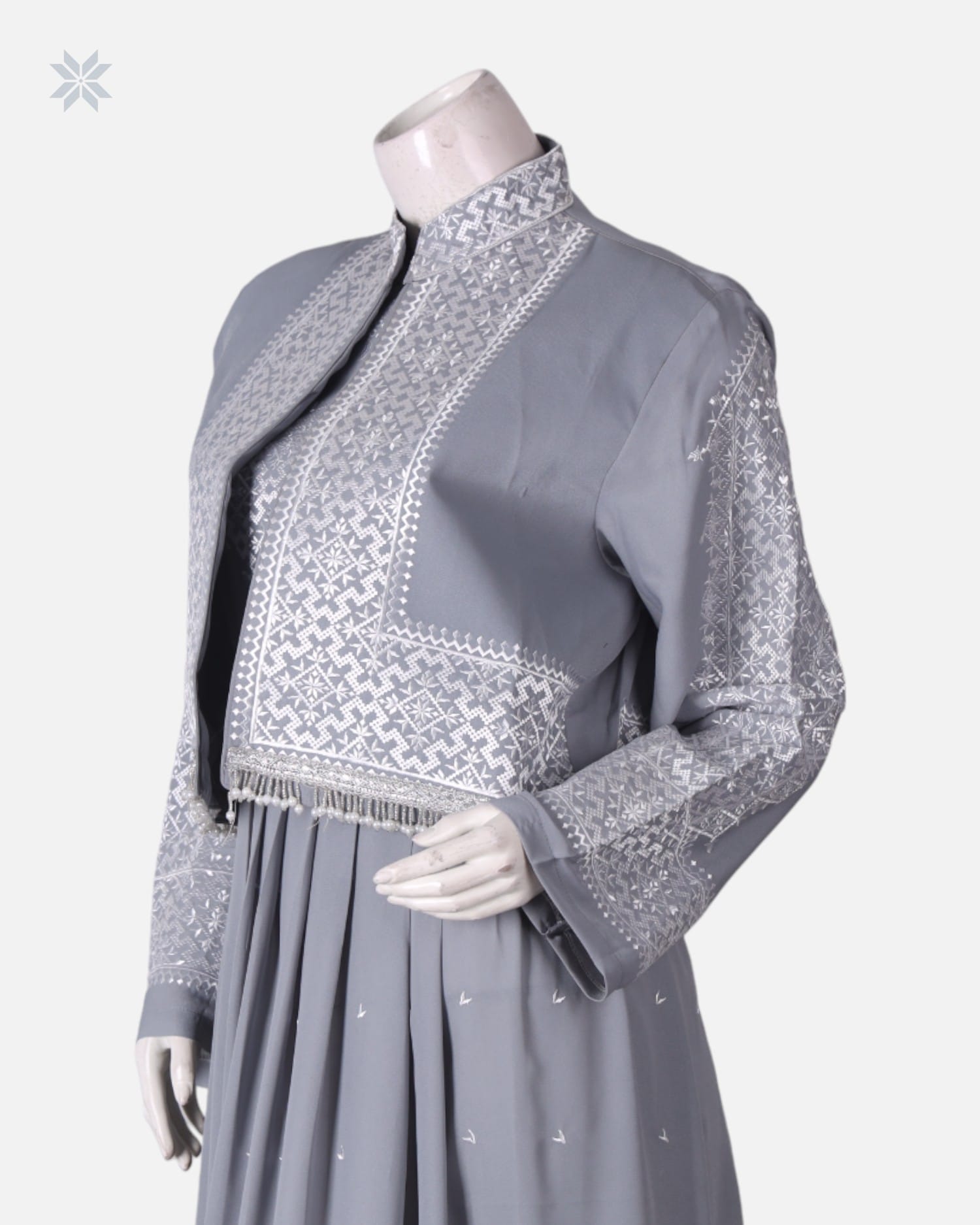 Grey Hazargi Traditional Dress with Embroidered Vest