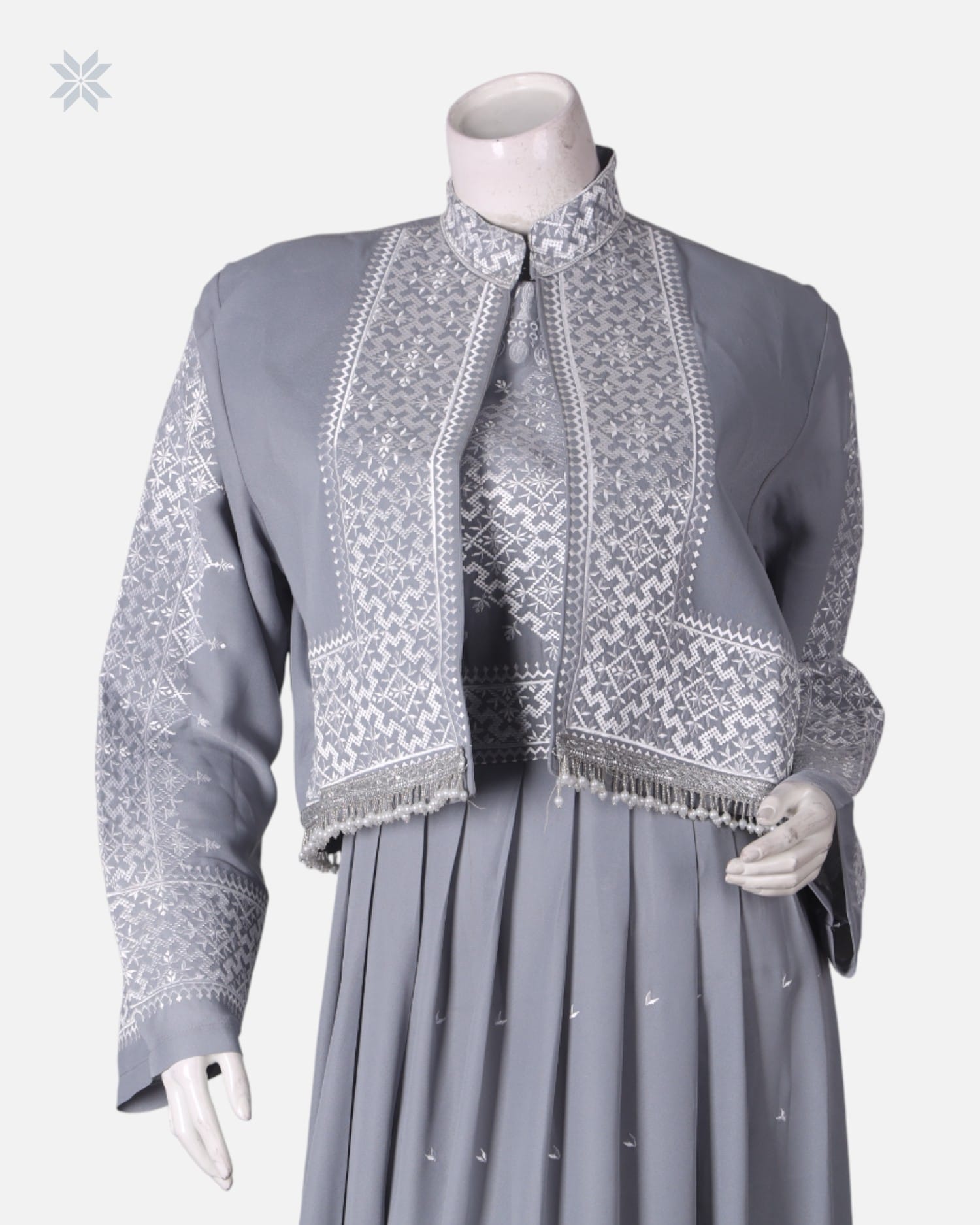 Grey Hazargi Traditional Dress with Embroidered Vest
