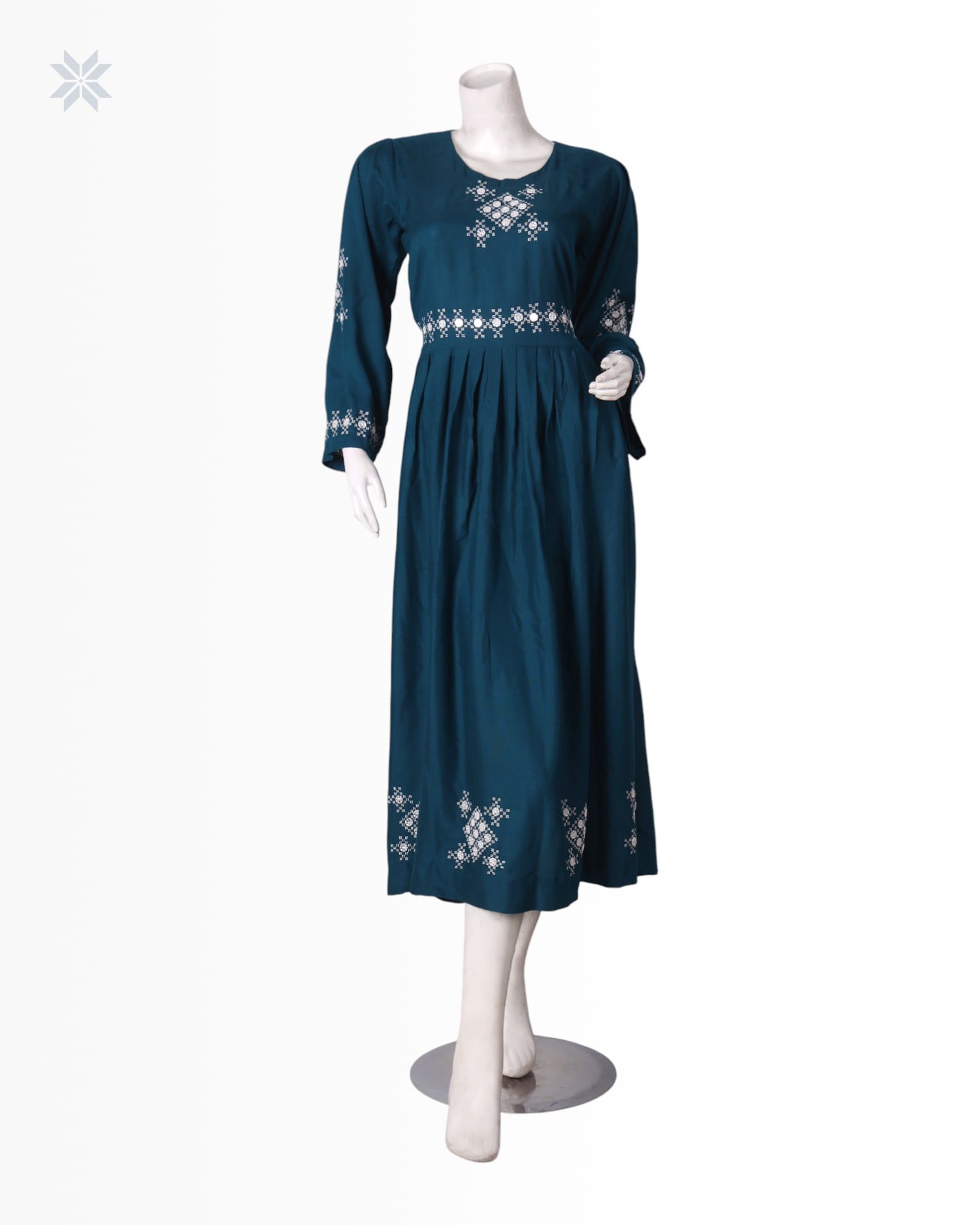 Deep Teal Women’s Glass Embroidered Dress