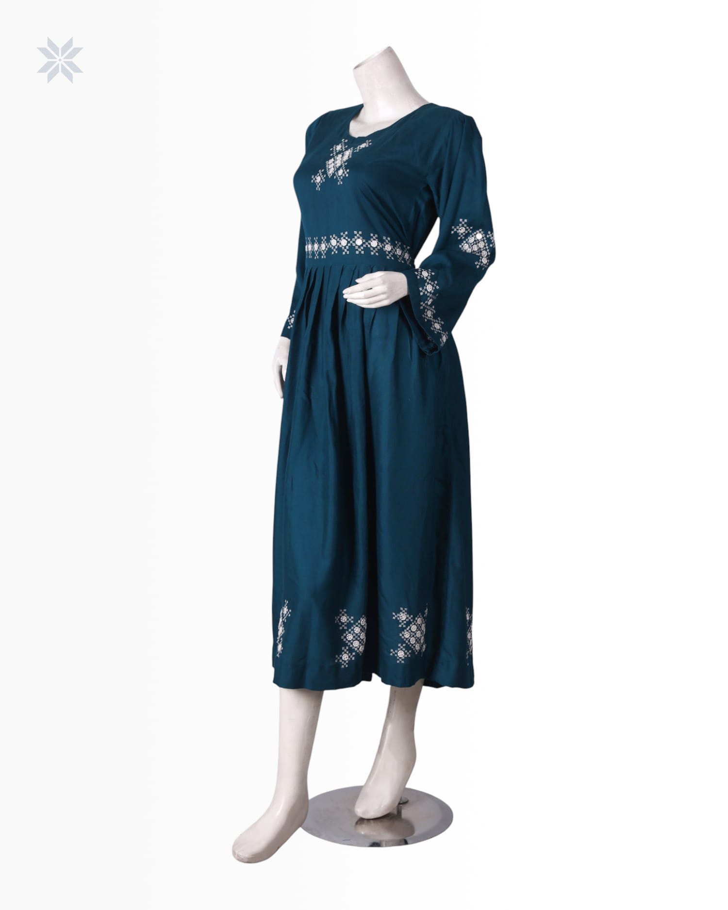 Deep Teal Women’s Glass Embroidered Dress