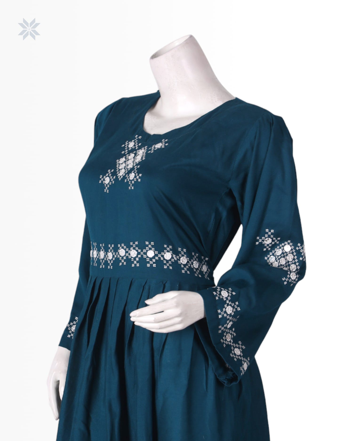 Deep Teal Women’s Glass Embroidered Dress