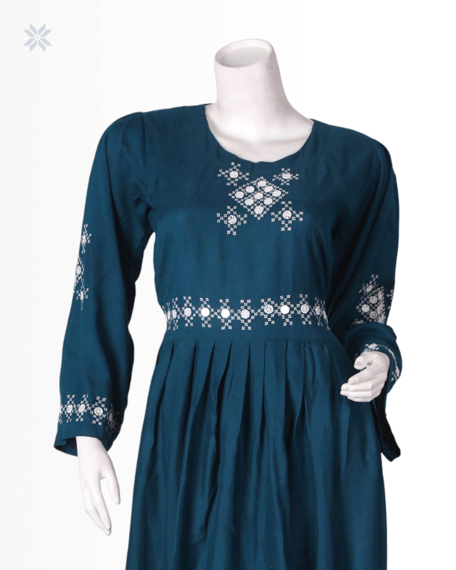 Deep Teal Women’s Glass Embroidered Dress