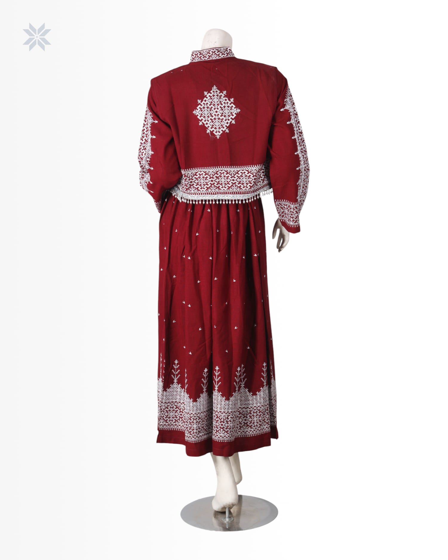 Burgundy Handmade Afghan Dress with Embroidered Vest