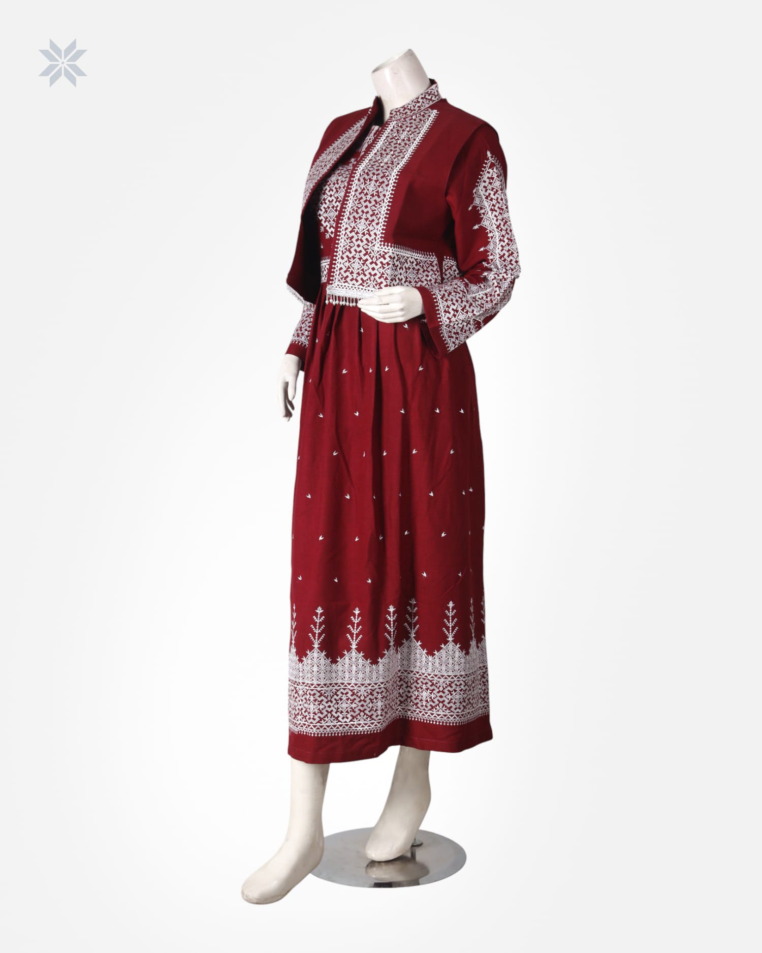 Burgundy Handmade Afghan Dress with Embroidered Vest