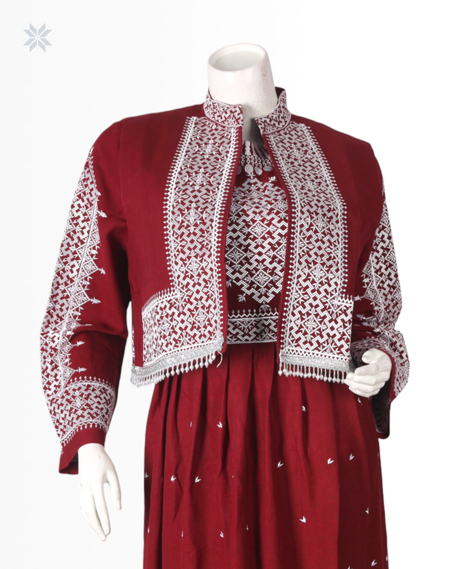 Burgundy Handmade Afghan Dress with Embroidered Vest