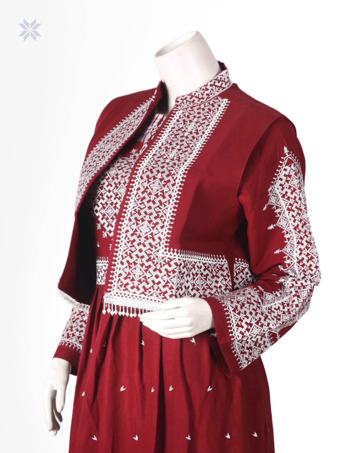 Burgundy Handmade Afghan Dress with Embroidered Vest