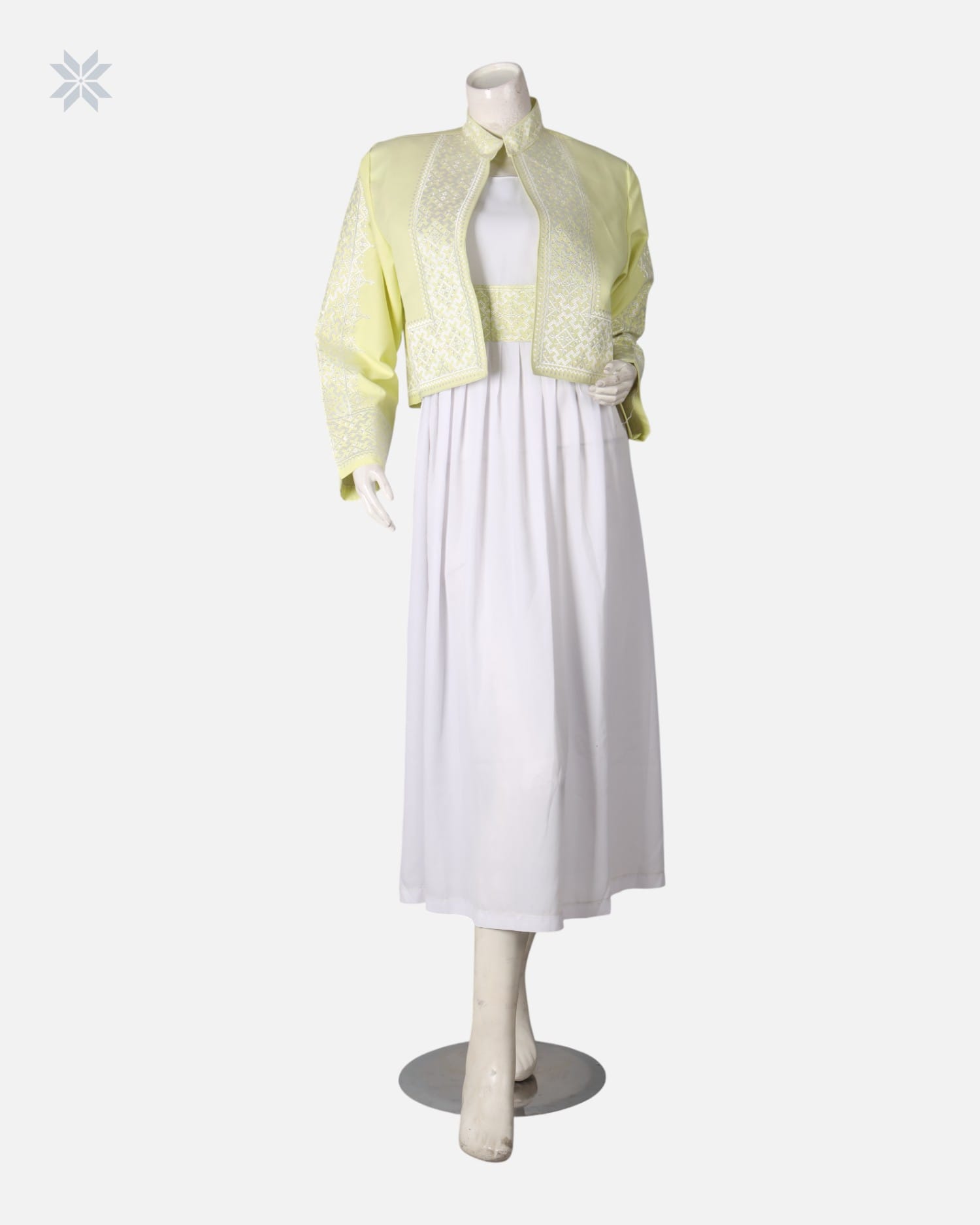 Women's Hand Embroidered Dress with Yellow and White Vest