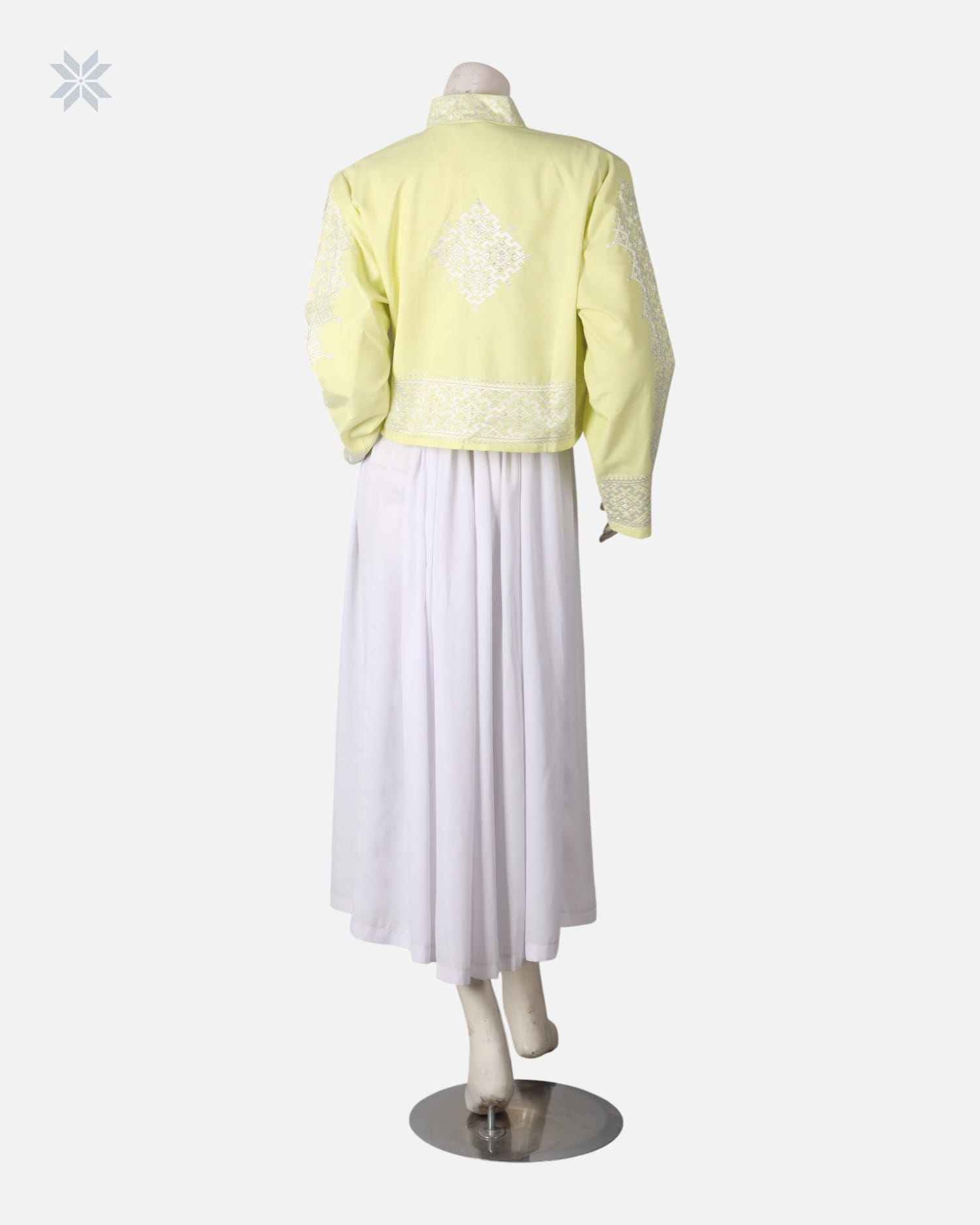 Women's Hand Embroidered Dress with Yellow and White Vest