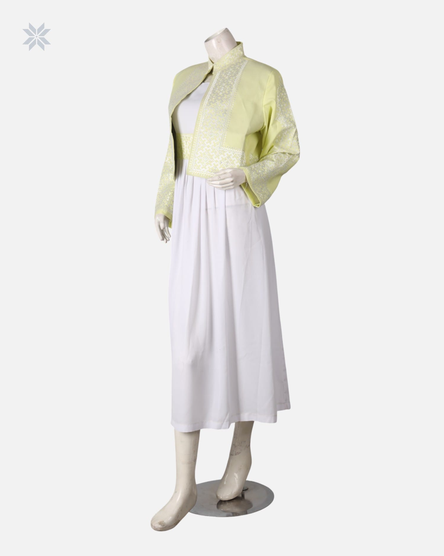Women's Hand Embroidered Dress with Yellow and White Vest
