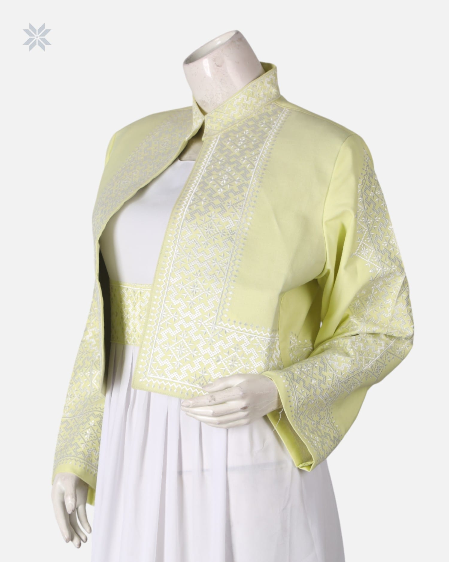 Women's Hand Embroidered Dress with Yellow and White Vest