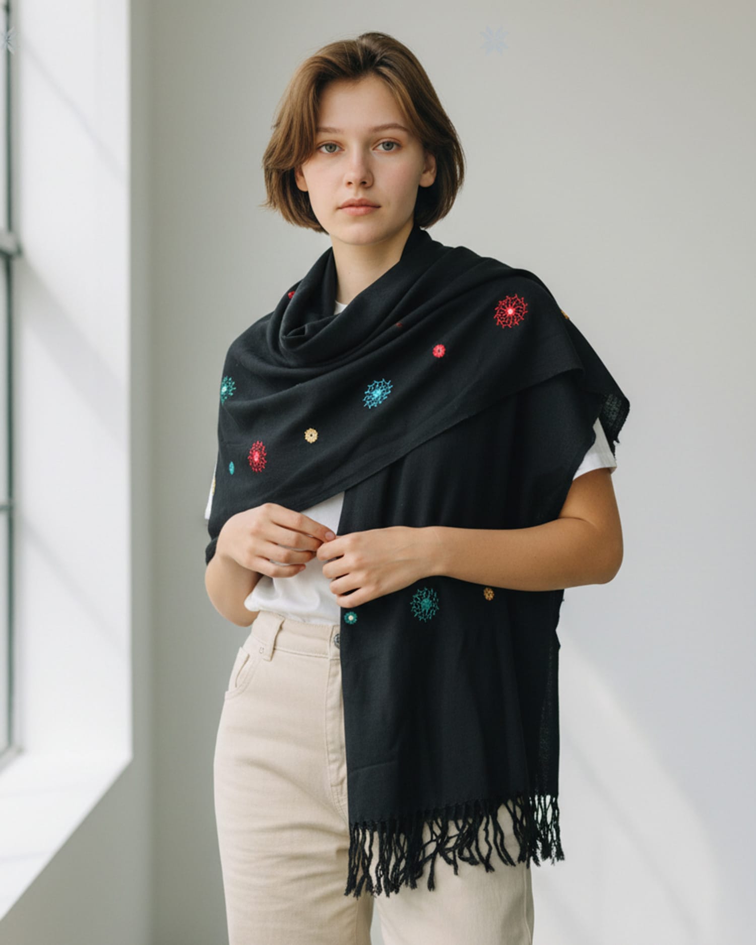 Black Cotton Chador with Hand Embroidery