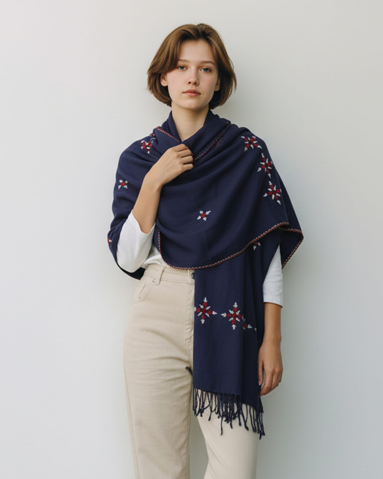 Navy Blue Cotton Chador with Hand Embroidery