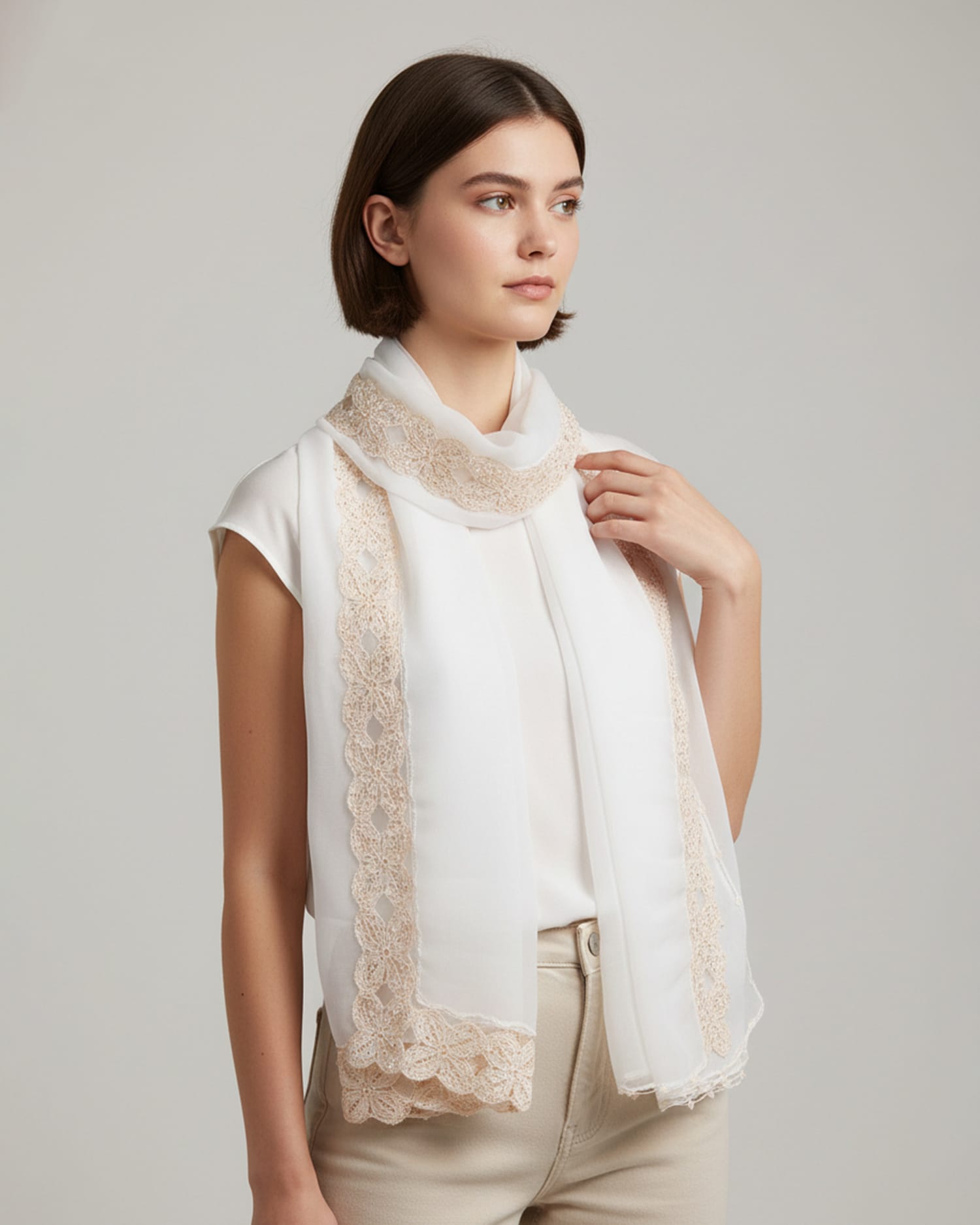 White Lace Trimmed Chador