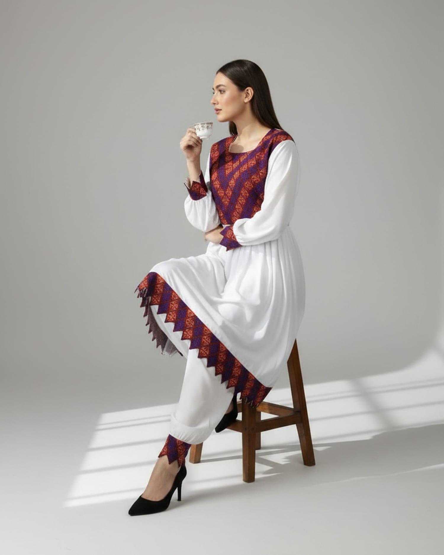 Handmade Afghan Khandari Embroidered Dress