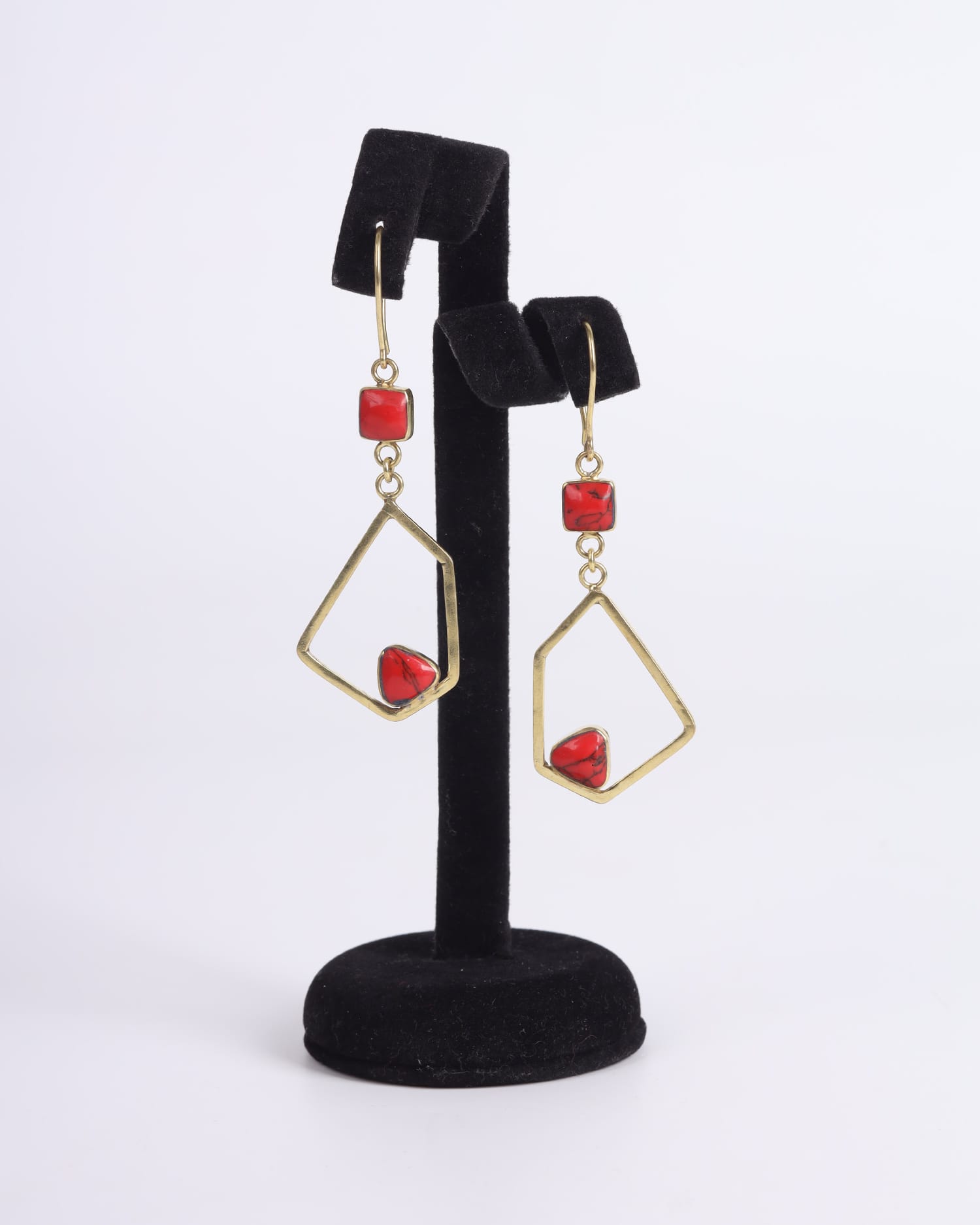 Red Agate Gold Plated Earrings | Unique Afghan Jewelry