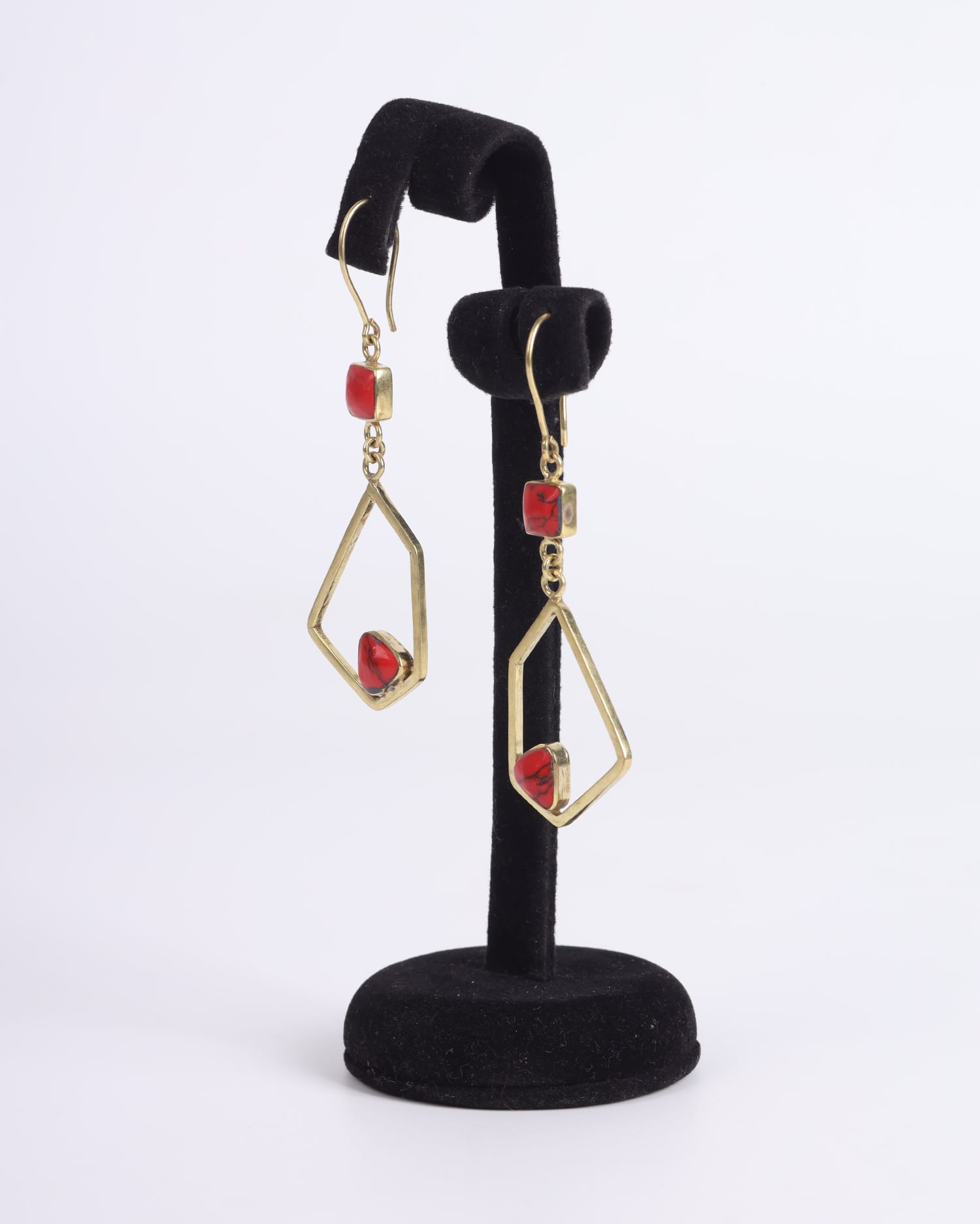 Red Agate Gold Plated Earrings | Unique Afghan Jewelry