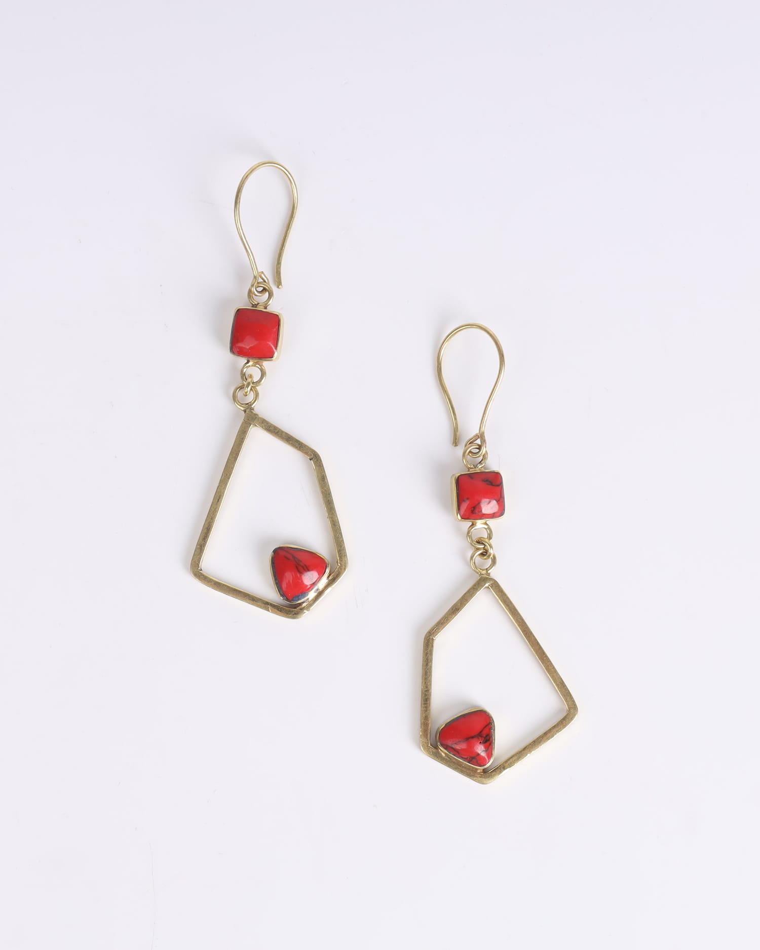 Red Agate Gold Plated Earrings | Unique Afghan Jewelry