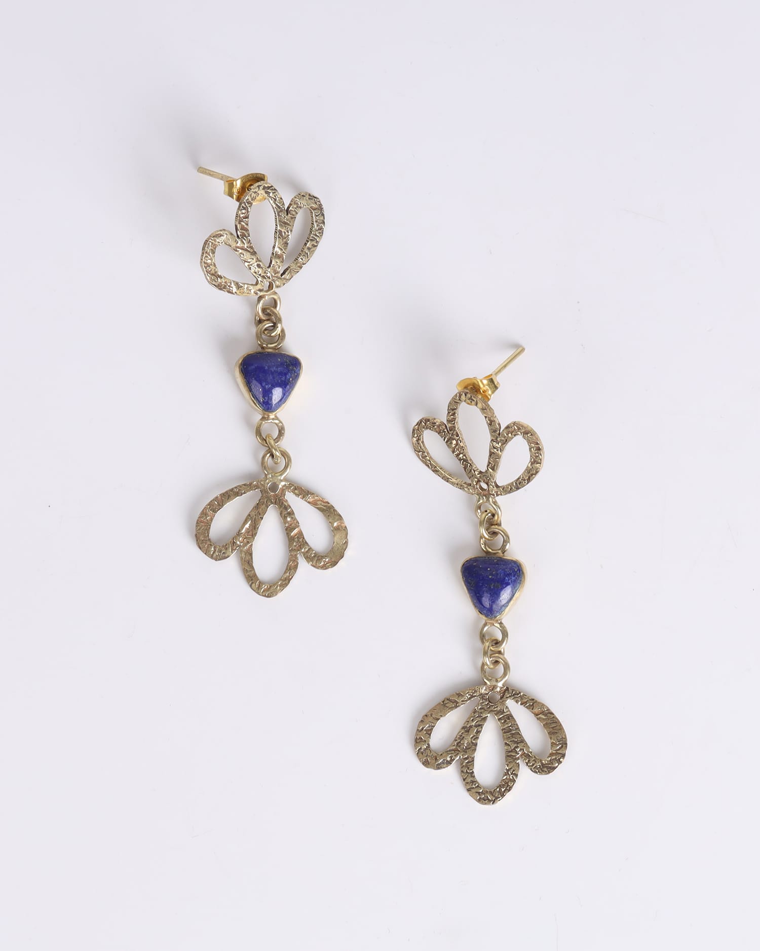 Earrings  Lapis Lazuli  | Gold Plated Brass, Handmade Floral
