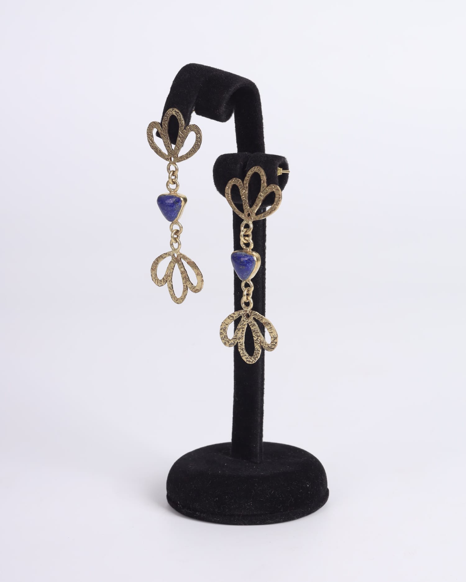 Earrings  Lapis Lazuli  | Gold Plated Brass, Handmade Floral