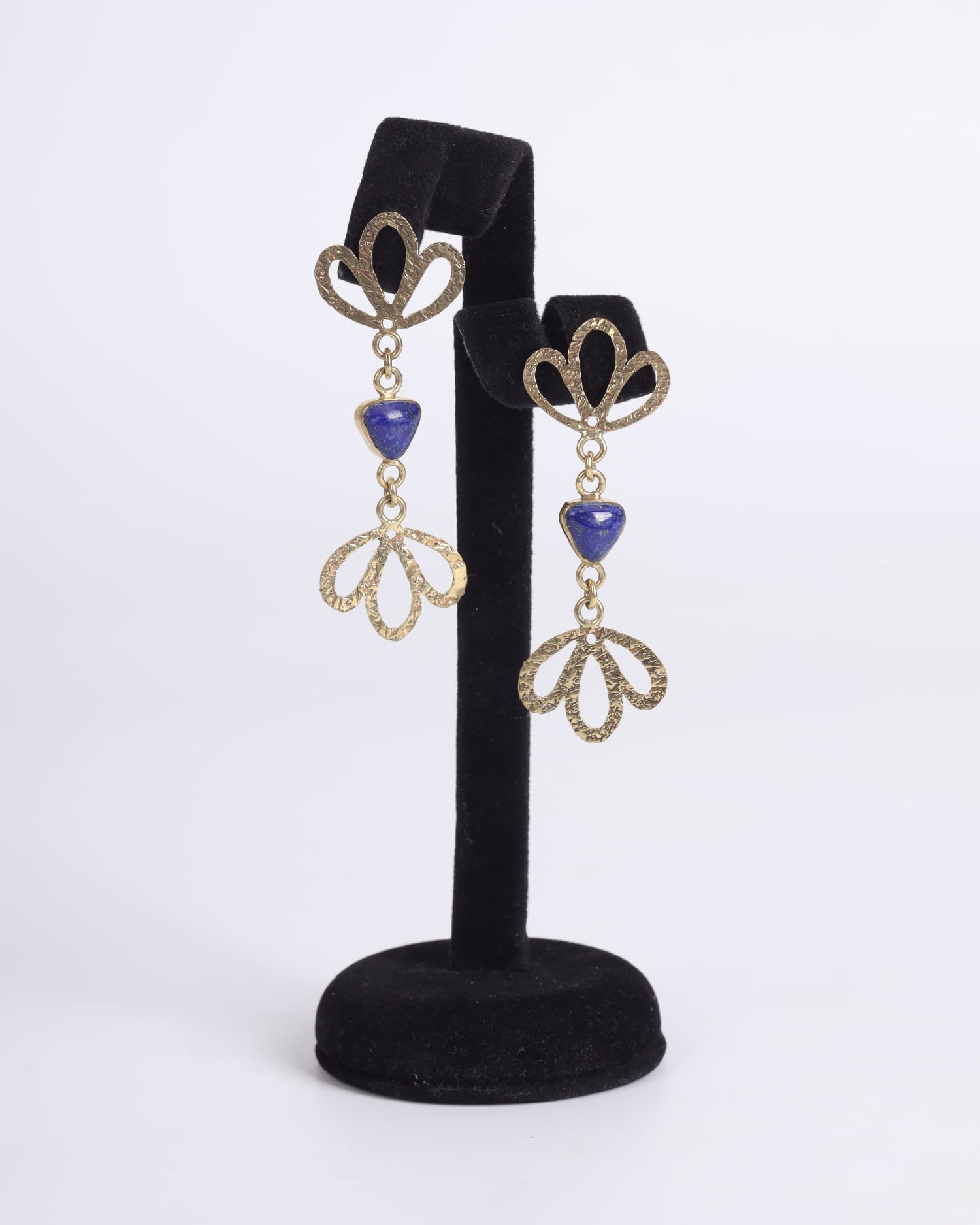 Earrings  Lapis Lazuli  | Gold Plated Brass, Handmade Floral