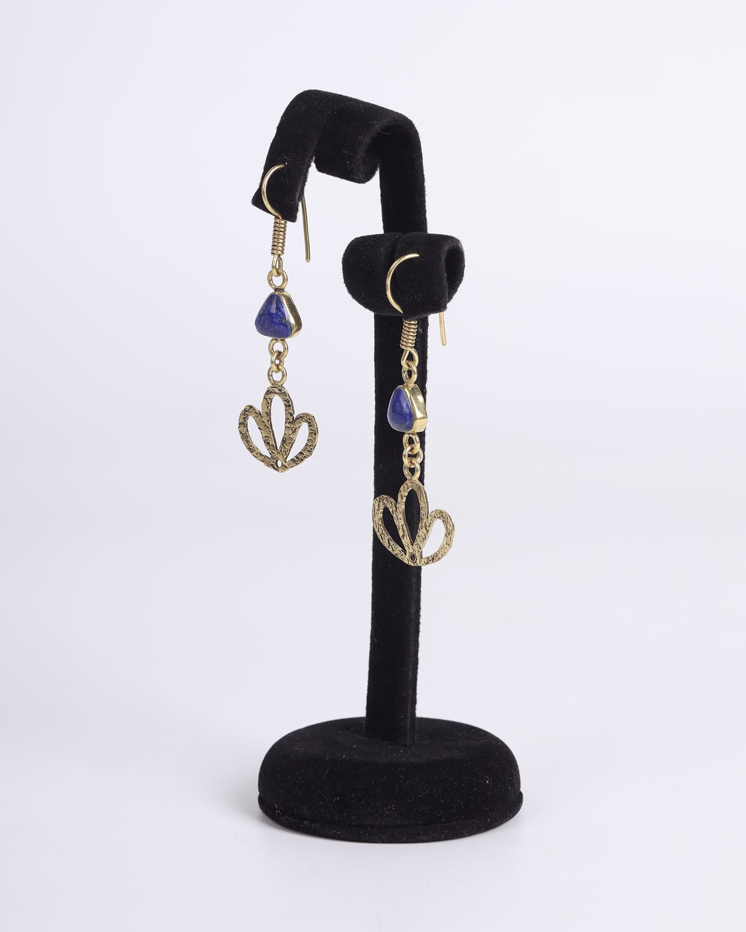 Earrings Lapis Lazuli Flower with Gold Plated Brass Setting