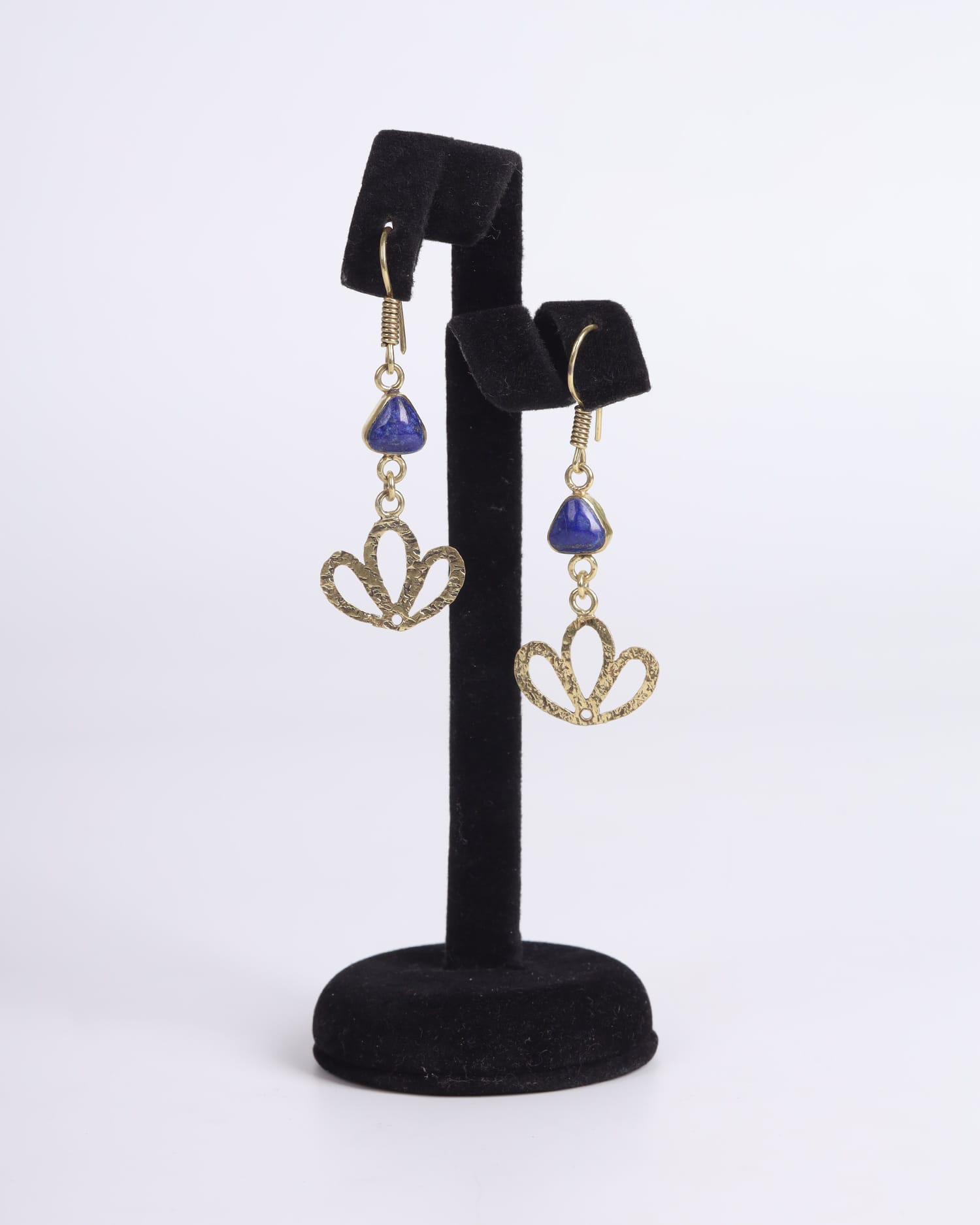 Earrings Lapis Lazuli Flower with Gold Plated Brass Setting