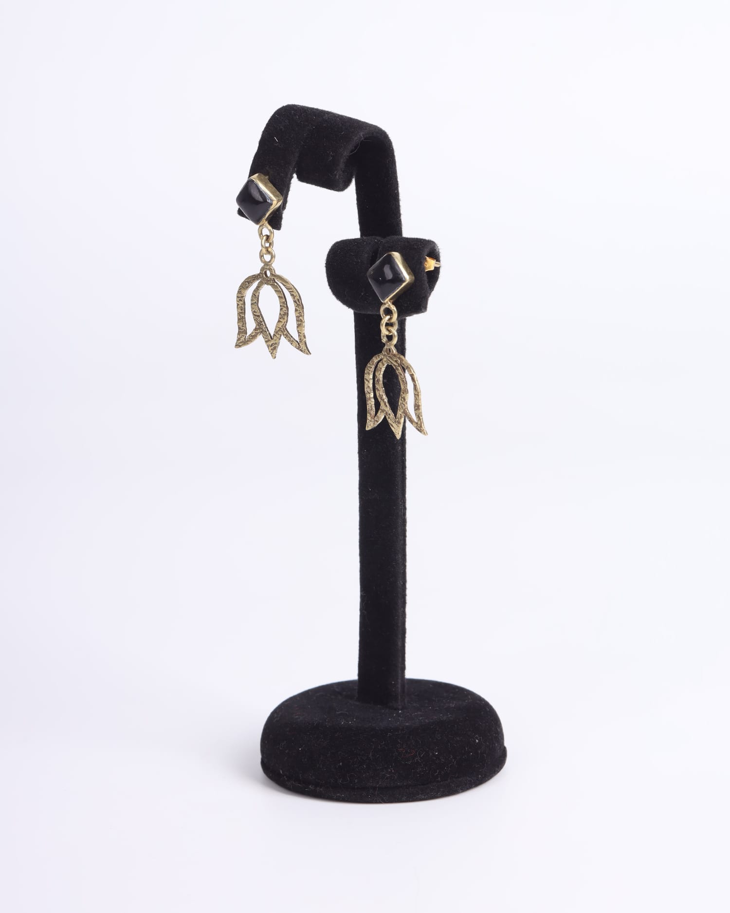Black Agate Earrings | Handmade Gold-Plated Brass Design