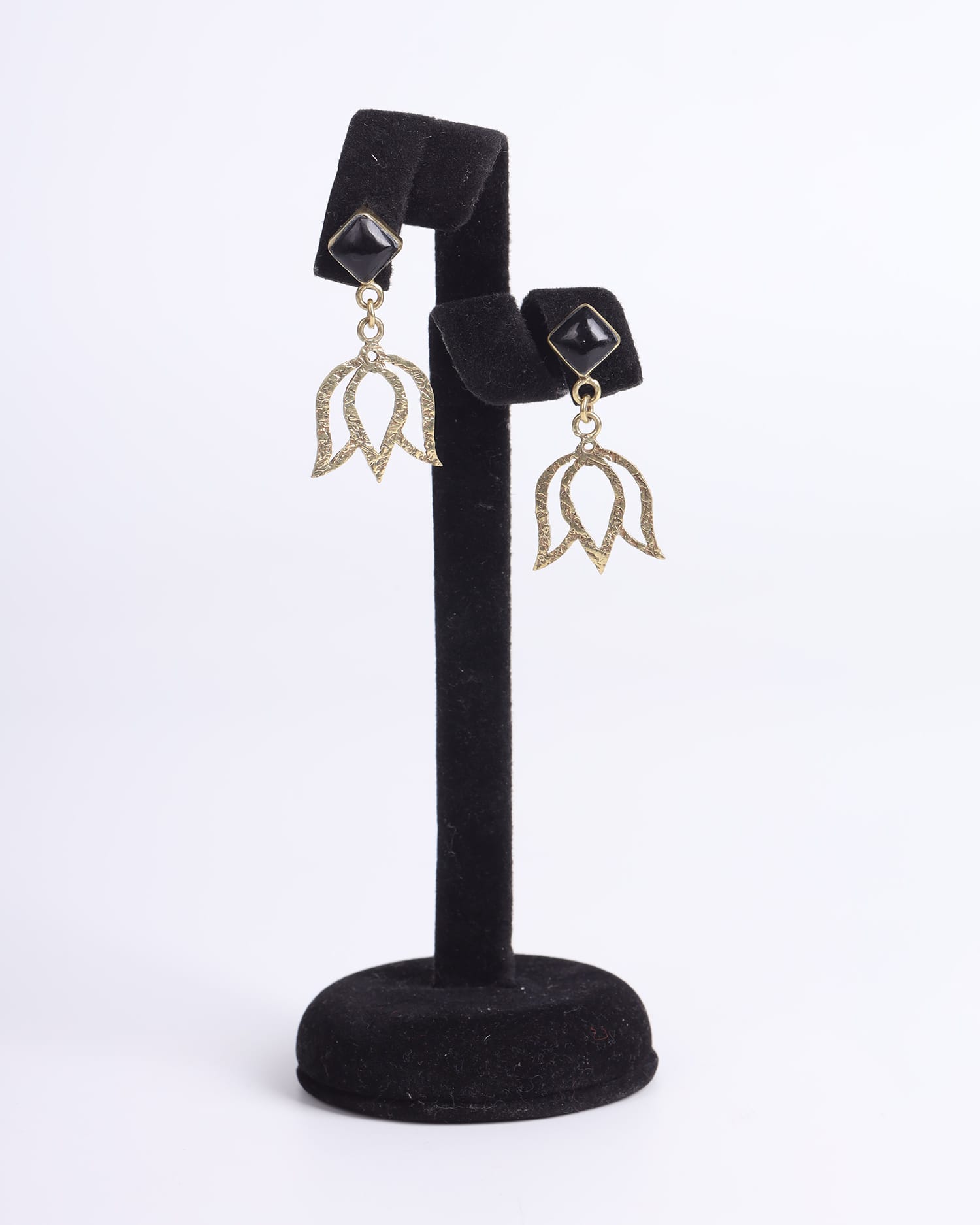 Black Agate Earrings | Handmade Gold-Plated Brass Design