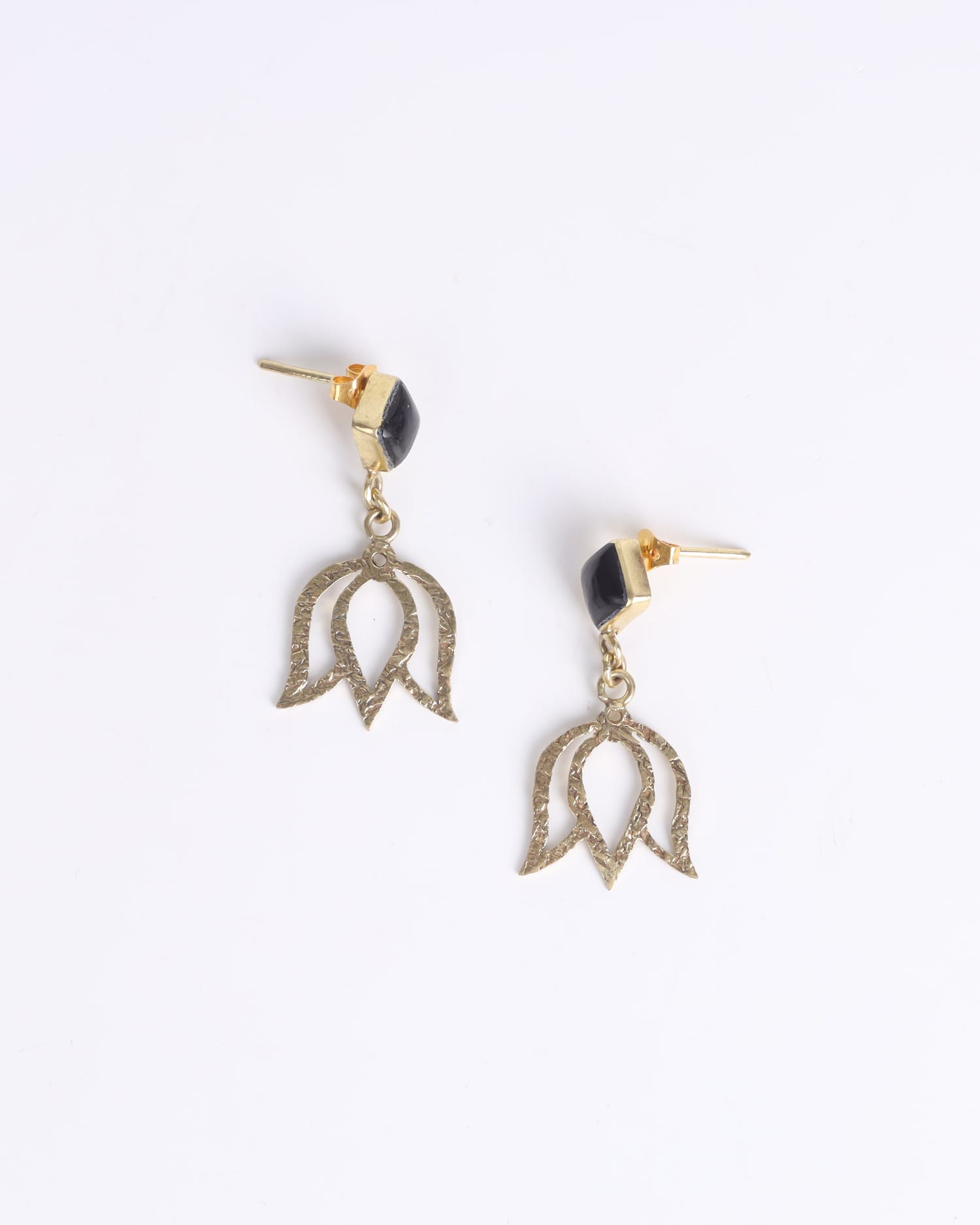 Black Agate Earrings | Handmade Gold-Plated Brass Design