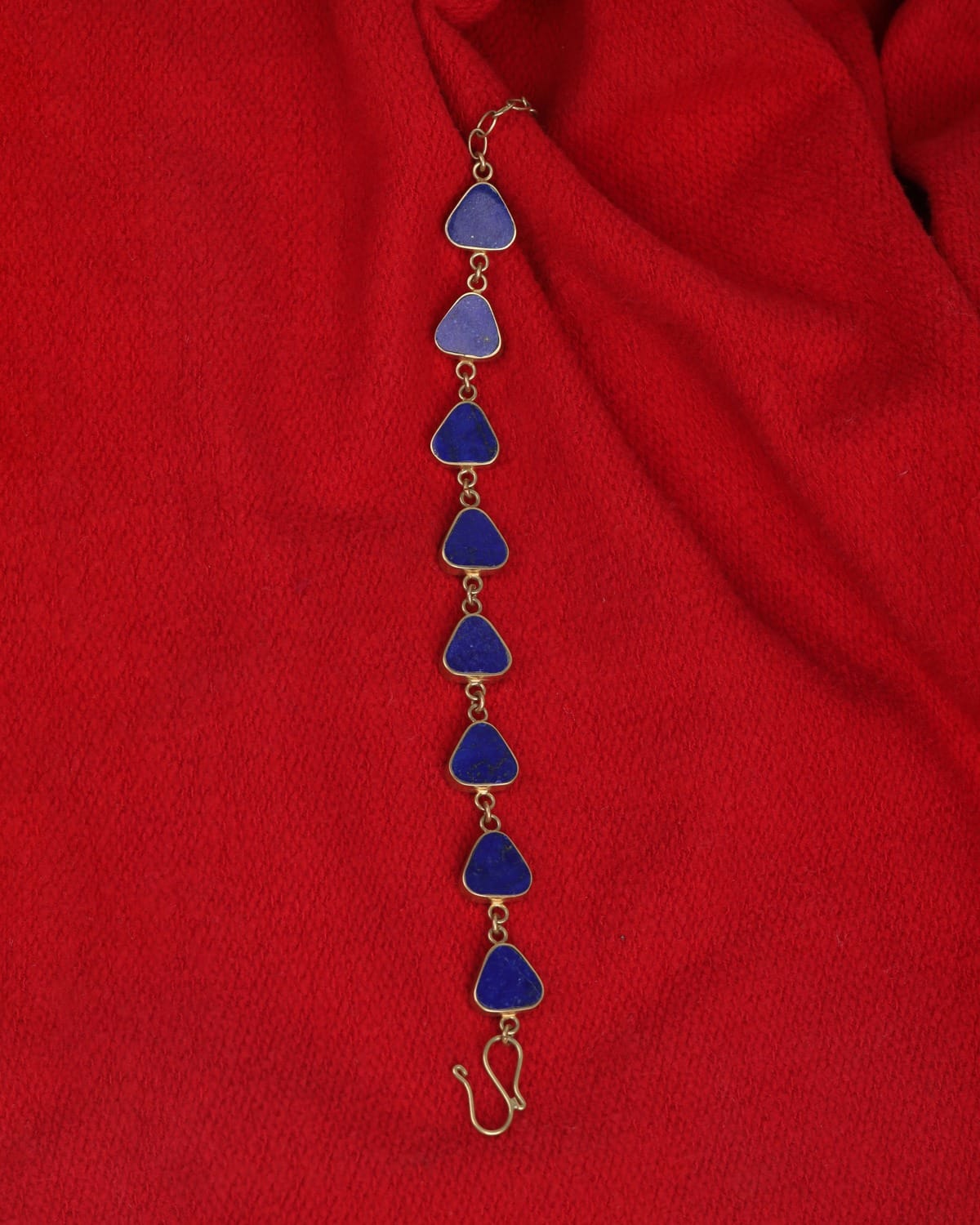 Bracelet Afghan Lapis Lazuli– Unique Gold Plated Brass Triangle Design