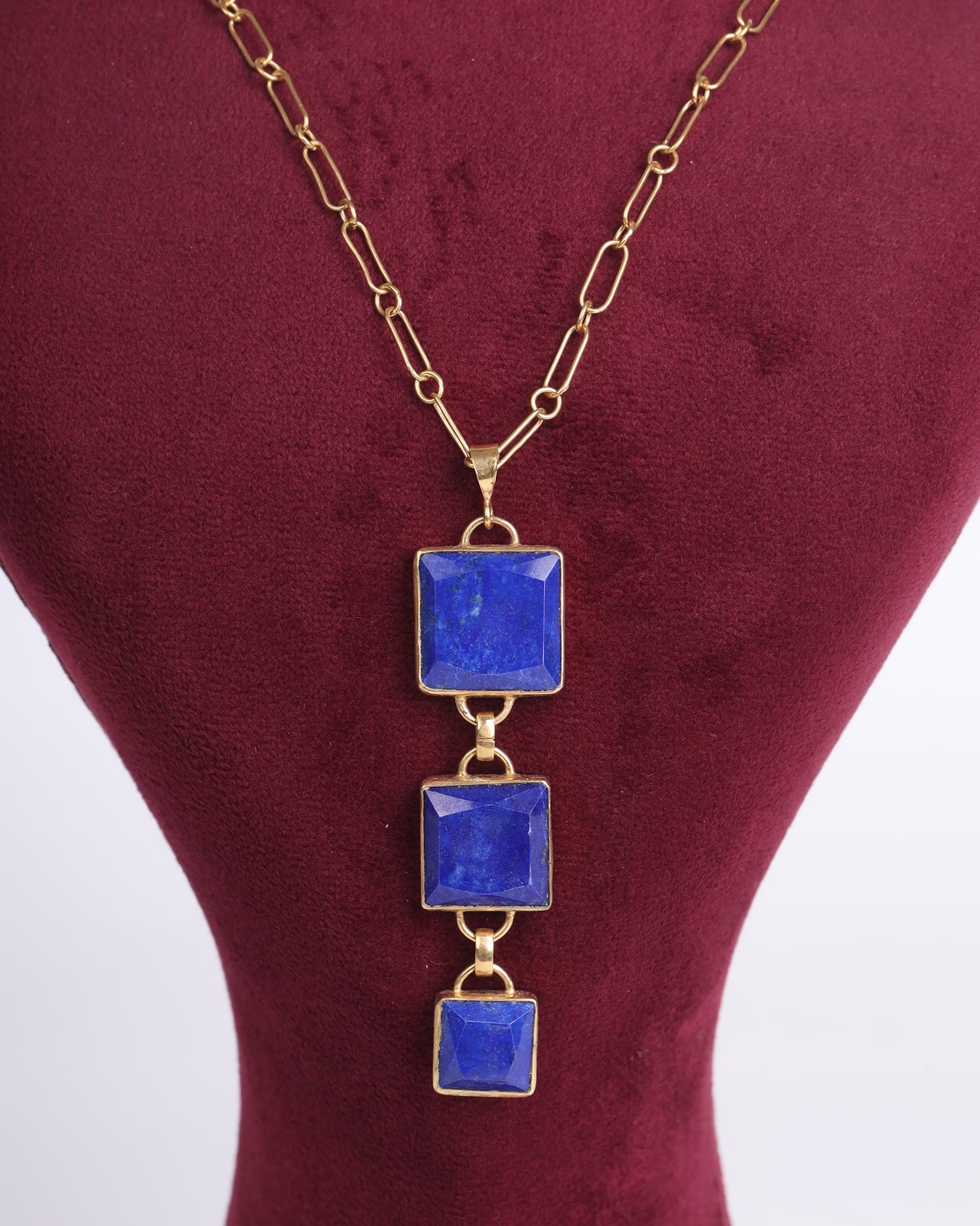 Necklace Lapis Lazuli Pendant – Unique Geometric Design – Afghan Jewelry