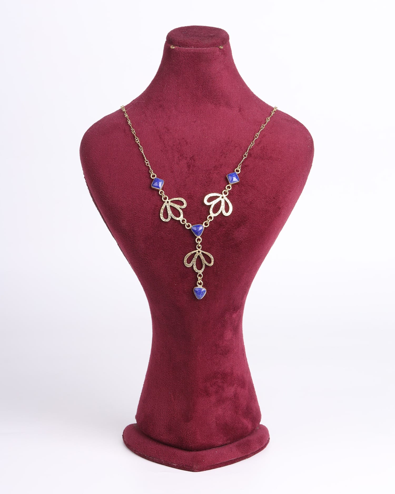 Lapis Lazuli Floral Pendant Necklace – Brass & Gold Plated