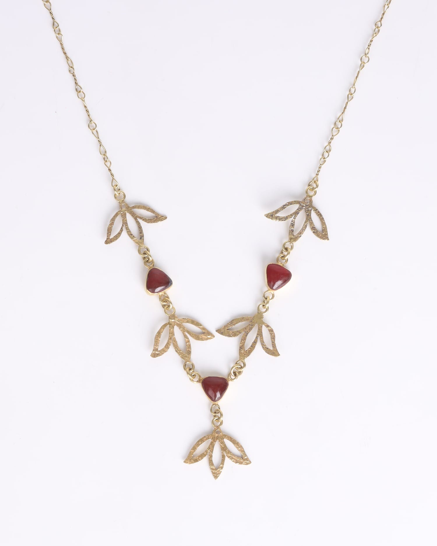 Necklace Elegant Red Agate – Floral Brass Pendant